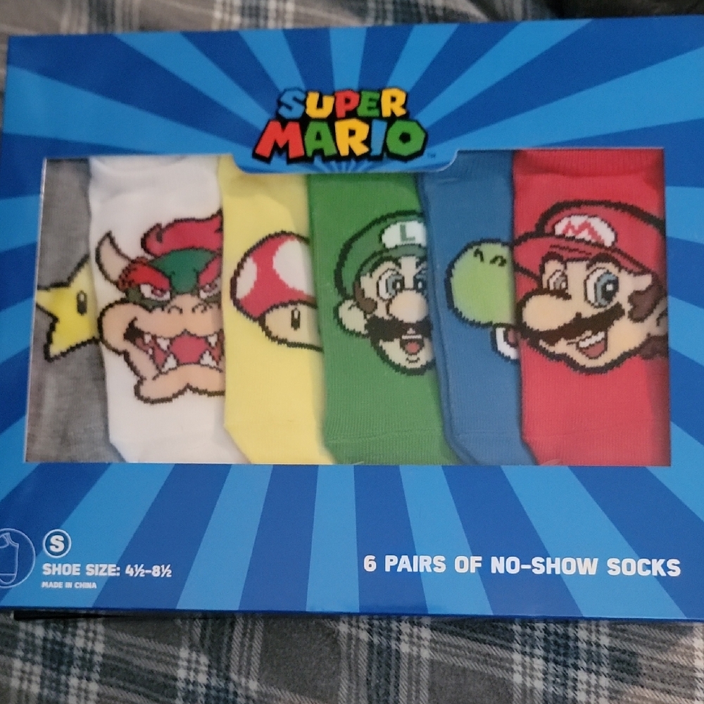 Nintendo Super Mario Character No-Show Socks - Gray, Yellow, Green, Blue, Red